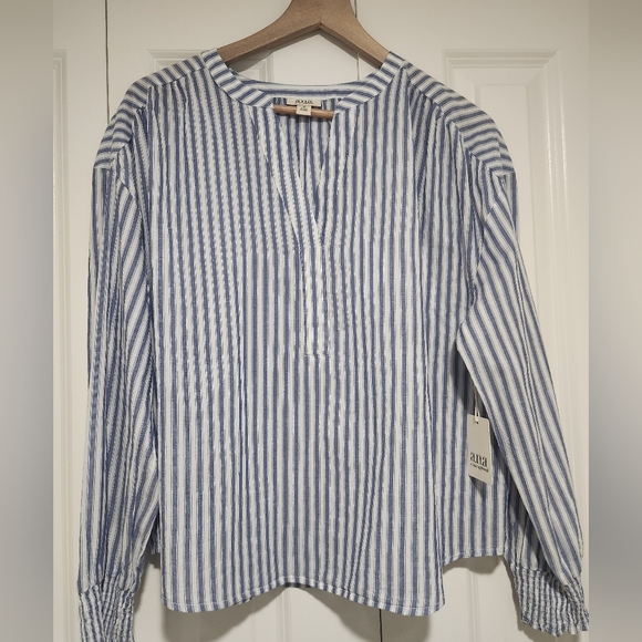 Blouse Blue And White Lightweight Women's Medium  a.n.a Brand - Picture 1 of 8